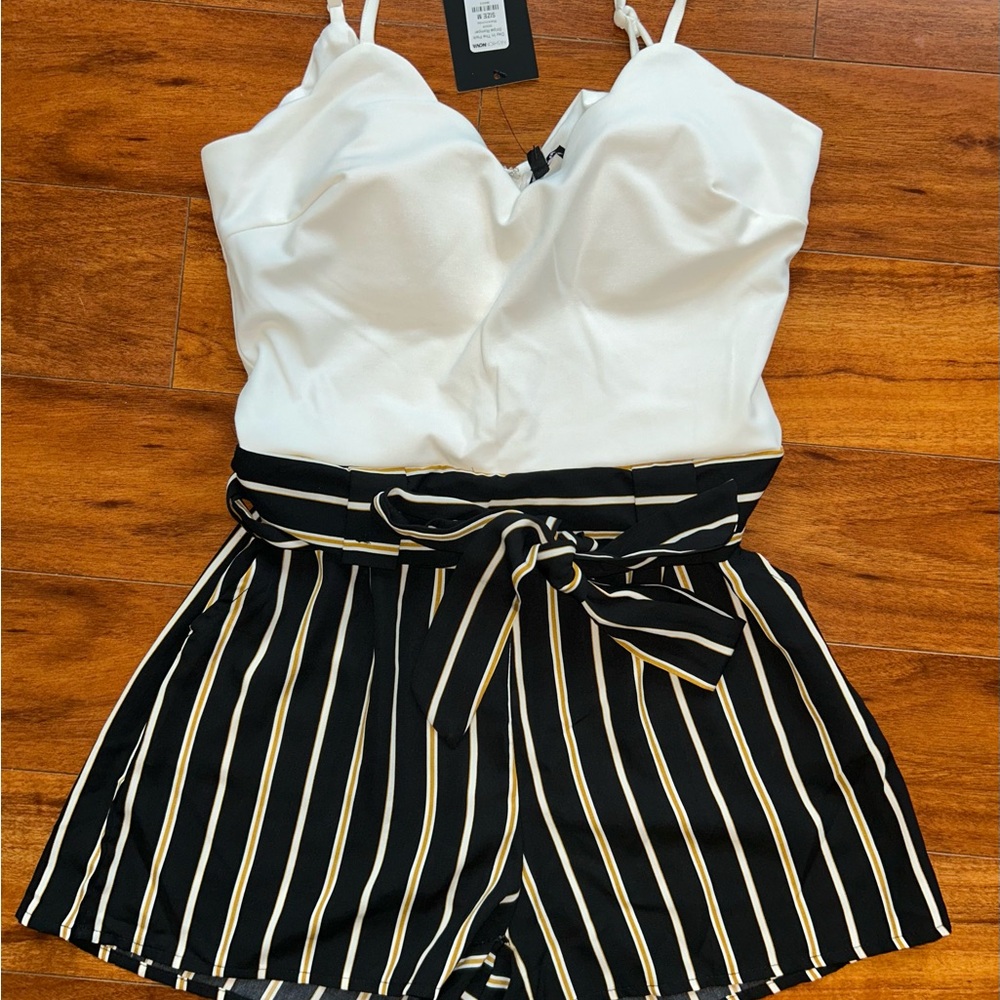 White and Black Striped Romper
